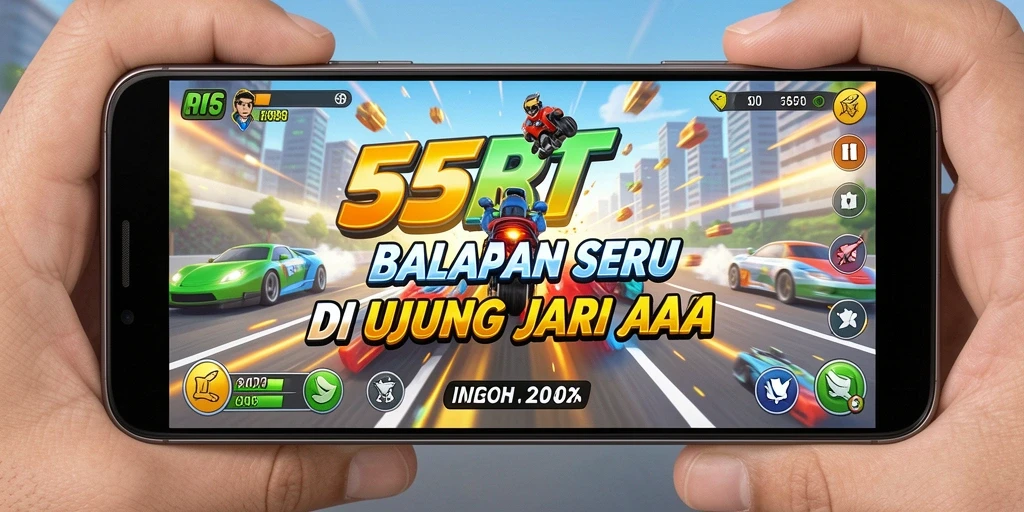 Tampilan gameplay 55RT yang mendebarkan di lintasan balap.