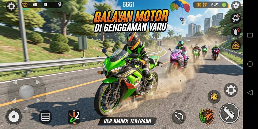 Gameplay seru dengan aksi balap motor mendebarkan di 666I.