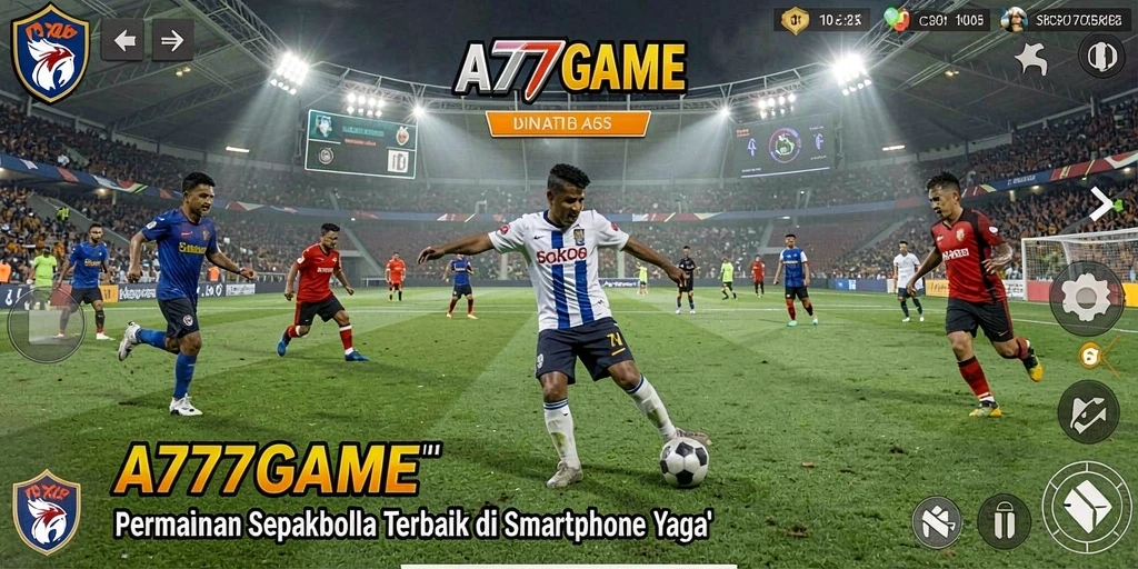 Screenshot A777GAME menampilkan aksi seru di lapangan sepakbola.