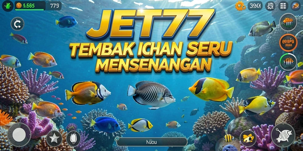 Tampilan gameplay JET77 saat menembak ikan di lautan.