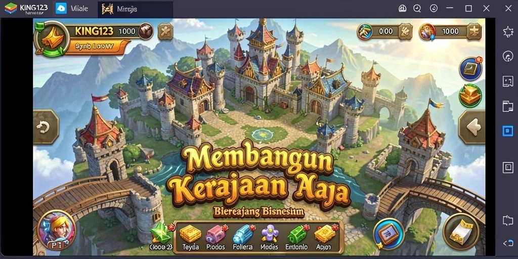 Tampilan utama gameplay KING123 yang menampilkan aksi membangun bisnis.