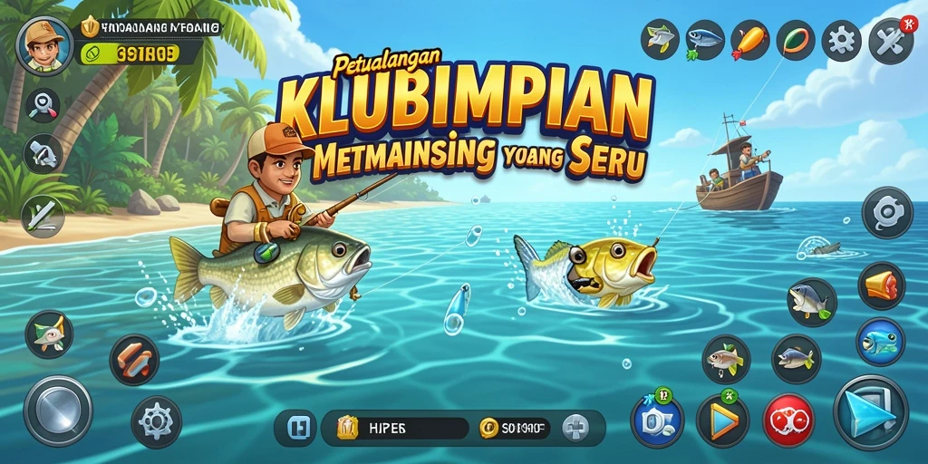Tampilan seru dari gameplay KLUBIMPIAN saat memancing ikan.