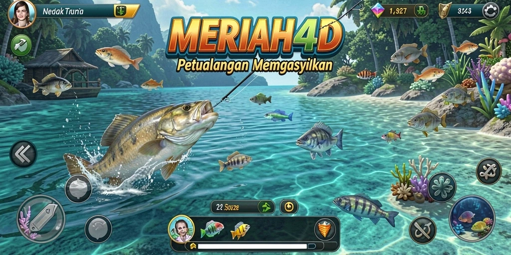 Screenshot gameplay MERIAH4D dengan aksi memancing yang mendebarkan.