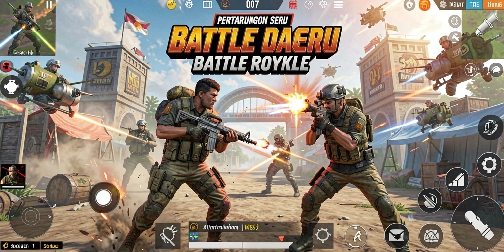 Tampilan menarik dari gameplay PRG007 yang intens di arena Battle Royale.