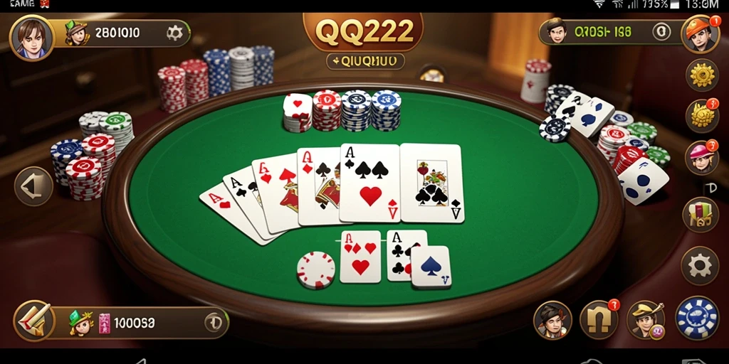 Screenshot QQ222 menampilkan suasana permainan QiuQiu yang penuh tantangan.