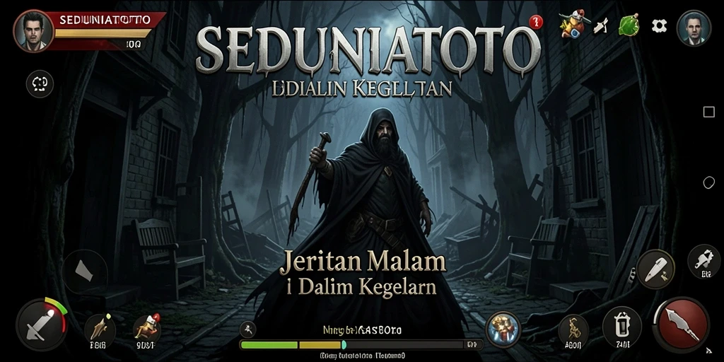 Tangkapan layar gameplay menakutkan dari SEDUNIATOTO yang menampilkan suasana mencekam.